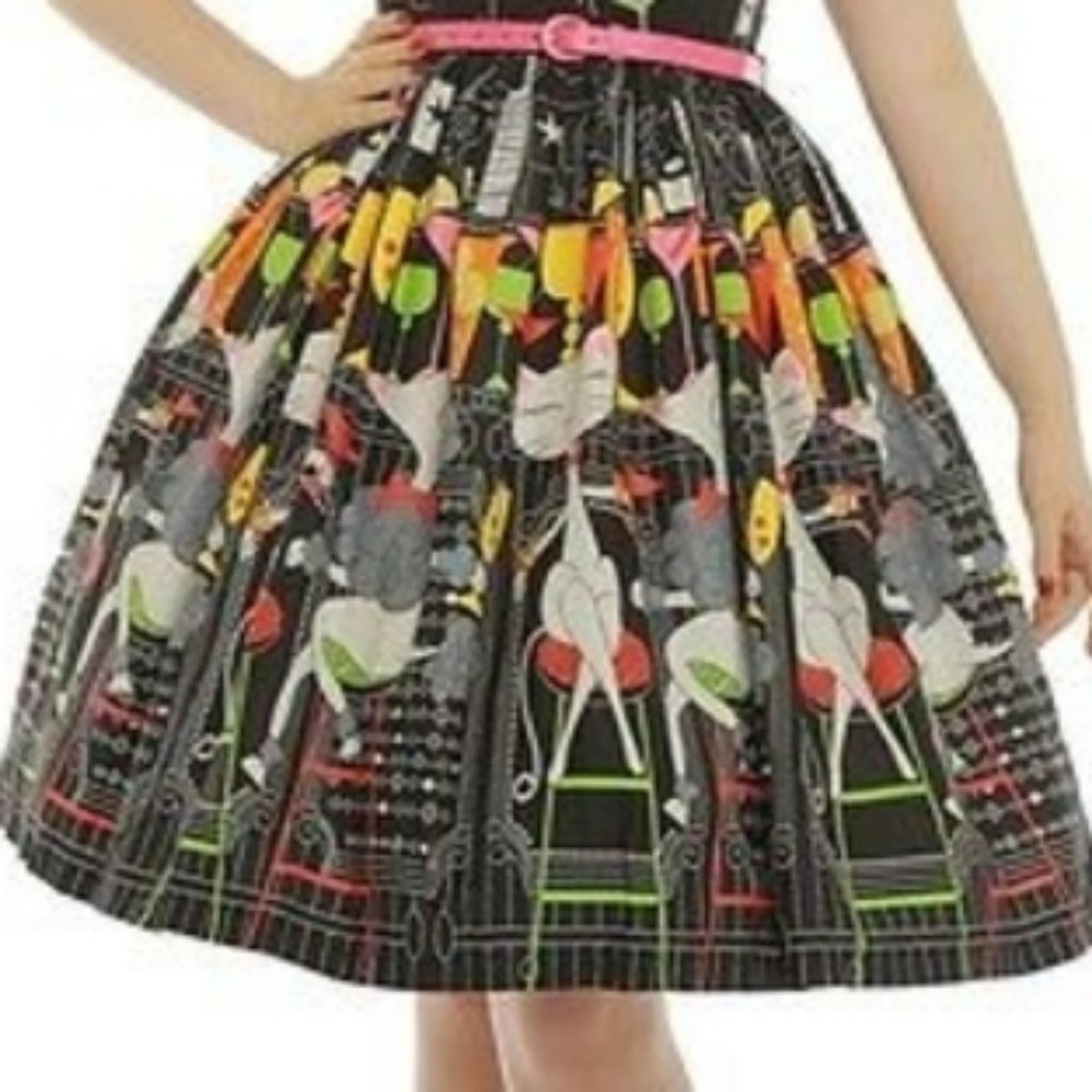Lindy Bop Black and Multicolor A-Line Skirt